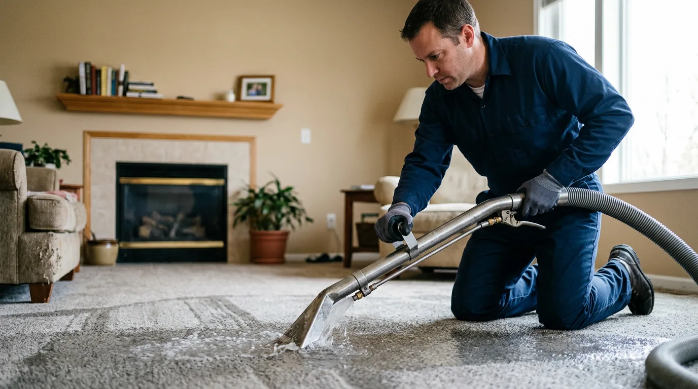 Water damage restoration technician working near Stoughton, MA